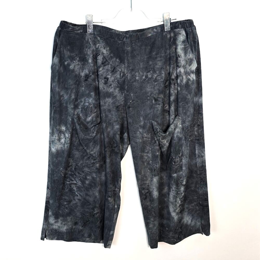 Alembika Micro Suede Cropped Wide Leg Pants Gray Blue Tie Dye Pull On Plus 20-22